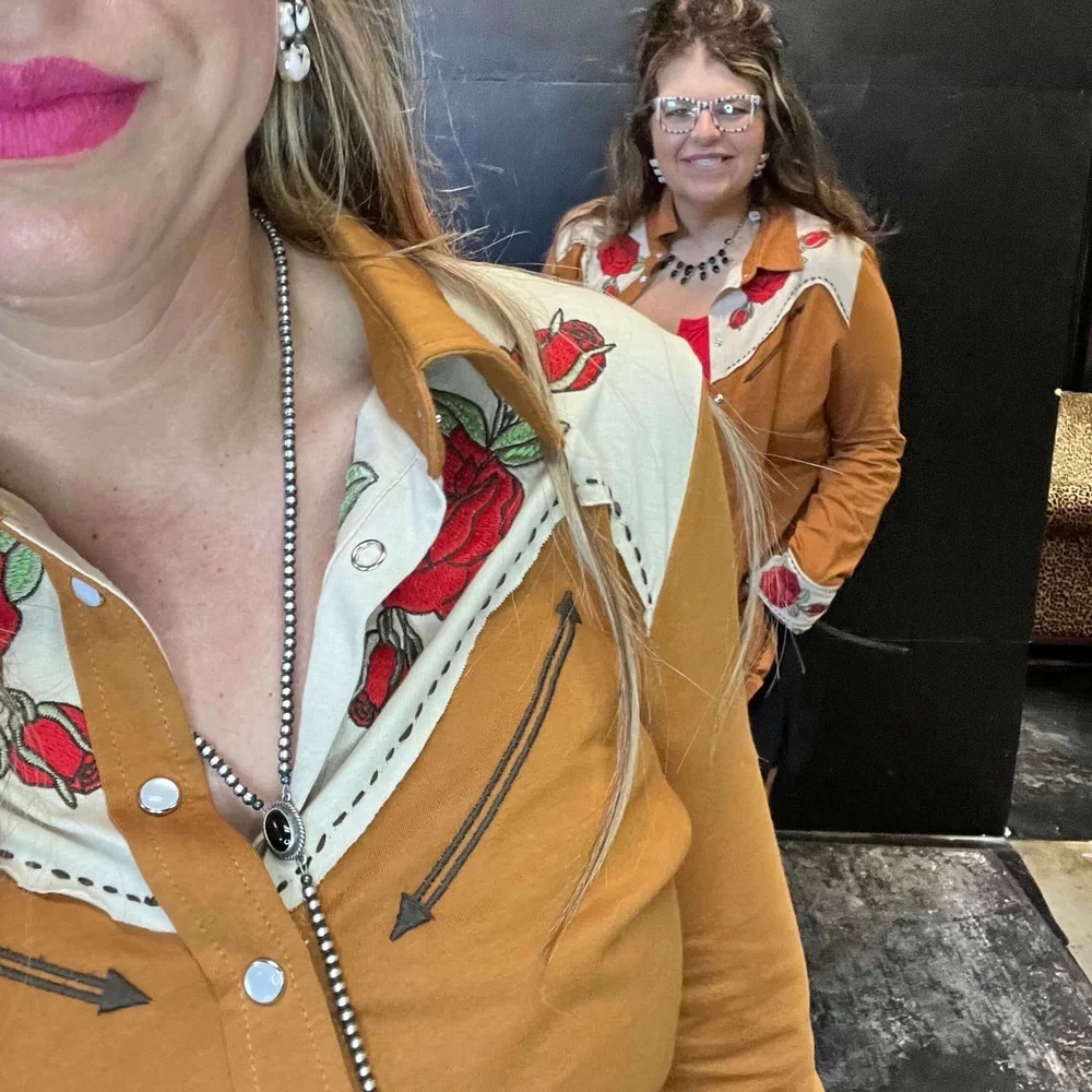 Embroidered Western Blouse - Mustard and Cream